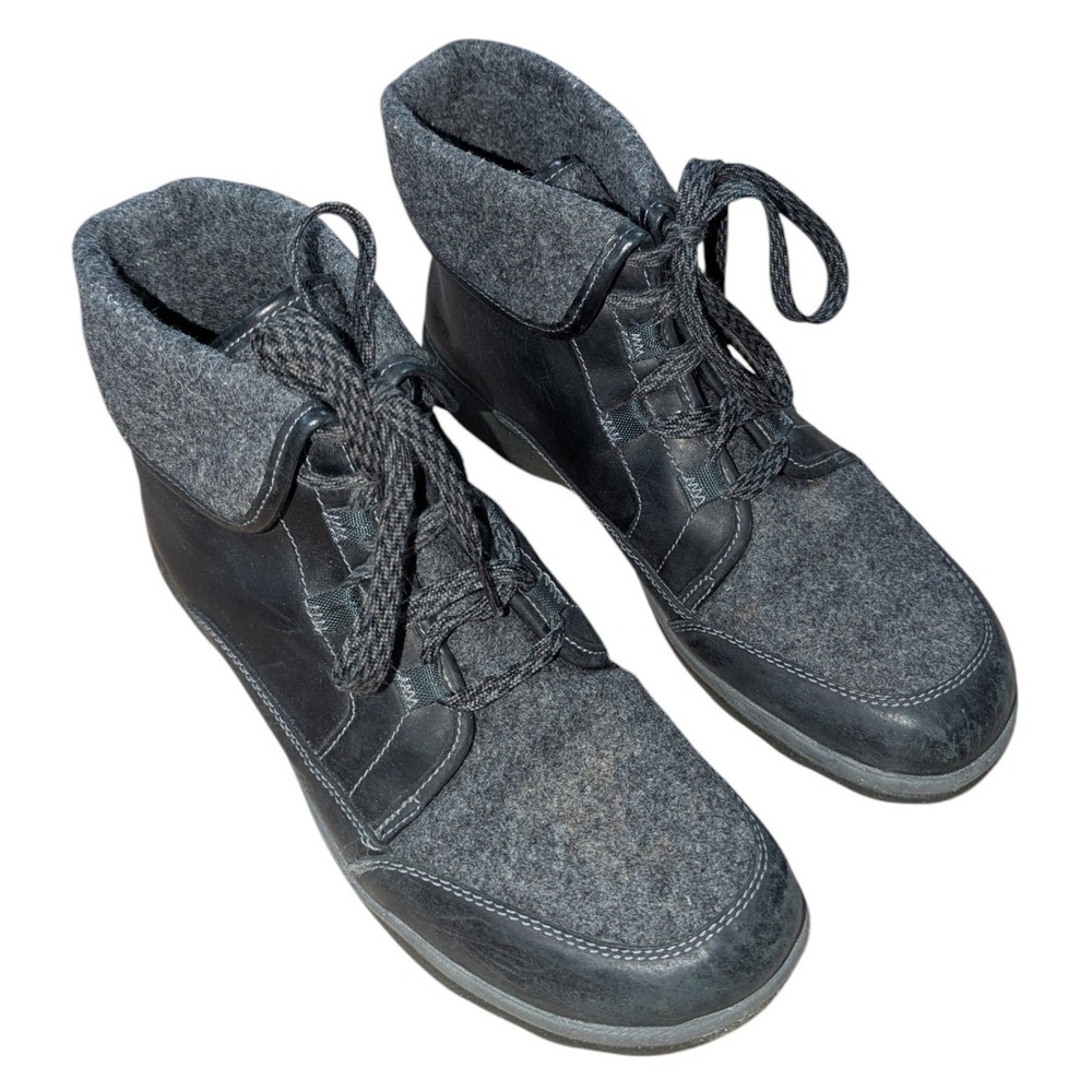 Chaco Barbary Black Wool Leather Lace Up Ankle Boots Womens 11 J105764